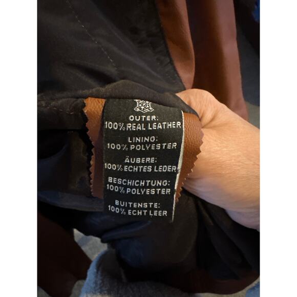 Decrum Women’s Real Leather Hooded Parka Coat Cognac Faux Fur Trim – Size XL NWT - Picture 9 of 12